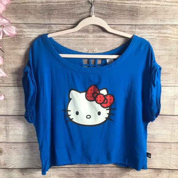 Hello Kitty Tops - Hello Kitty Blue Lattice Back Crop Top